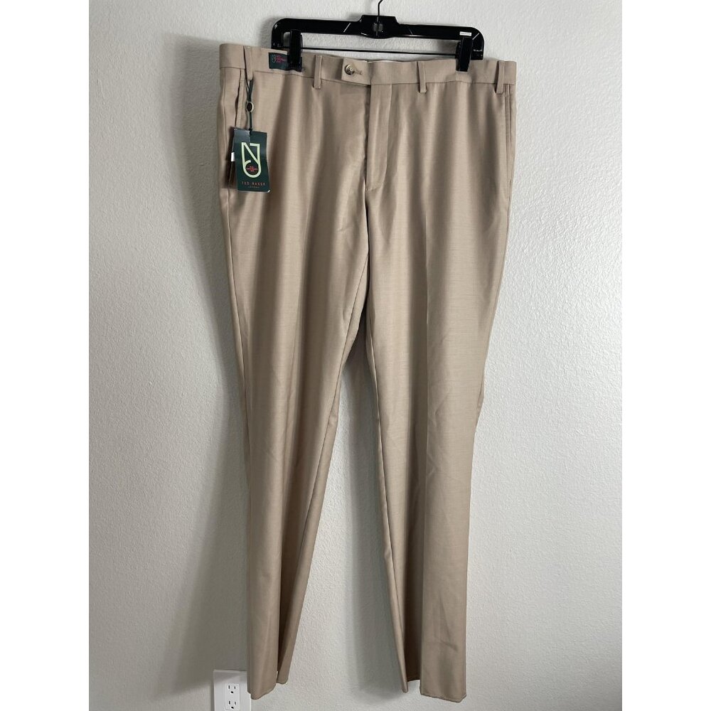 Ted Baker Dress Pants Mens 40 Beige No‎ Ordinary Joe Joey Wool Flat Front